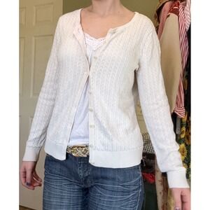 Vintage 2000s Grannycore White Ivory Cardigan Knit Top Jaclyn Smith Med Womens
